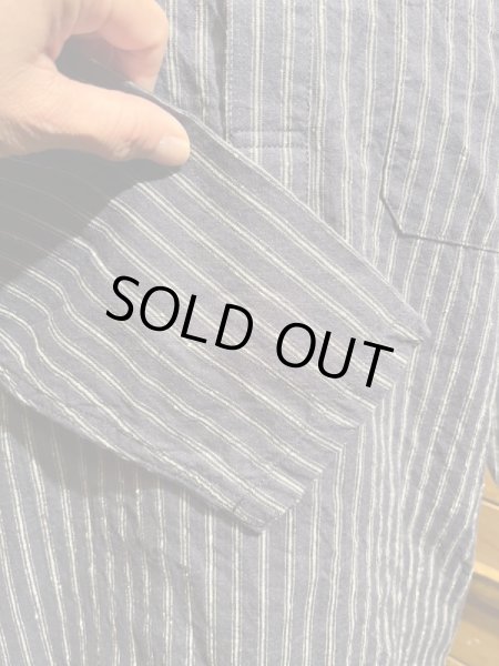 画像6: Cushman/Cotton Linen Stripe Sleeping Shirts ネイビー (6)